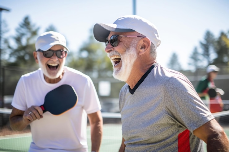 Foto jogando pickleball rindo óculos esportes