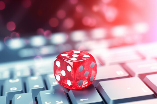 Foto jogar com sorte red dice e online casino no teclado branco