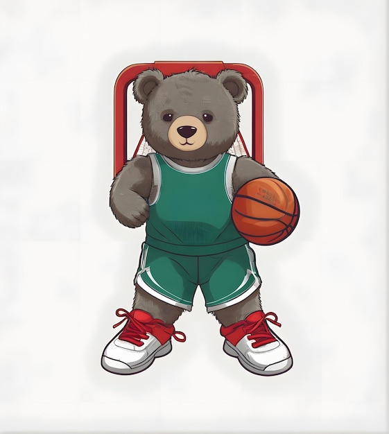 Foto jogar slogan duro com o jogador de basquete boneco urso