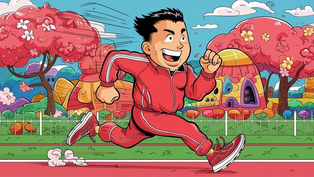 Jogger de dibujos animados en ropa deportiva