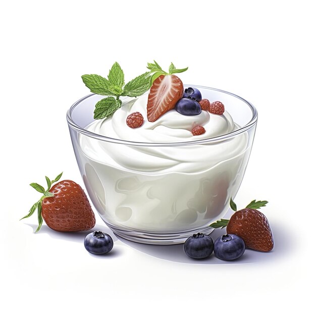 Joghurt mit Beeren auf weißem Hintergrund