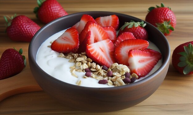 Foto joghurt mit erdbeeren und himbeeren
