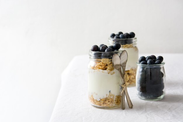 Joghurt mit frischen Blaubeeren und Müsli