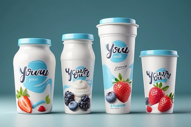 Joghurt-Set brandneue Verpackung isolierter Entwurf für Milchjoghurt- oder Sahneprodukt-Branding- oder Werbeentwurf