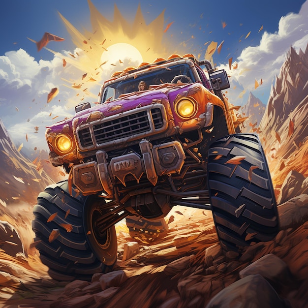 jogo arte dinâmico monster truck voando