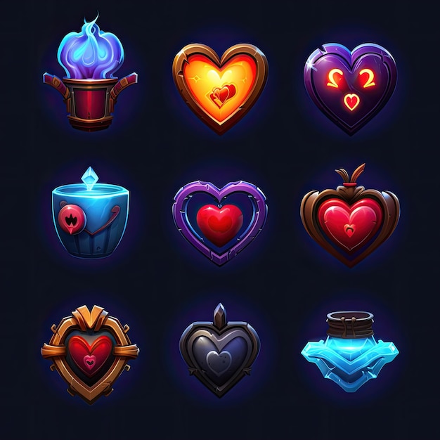 jogo de coração de pixel ai gerado elemento de amor sinal forma retrô dia dos namorados ilustração de jogo de coração de pixel