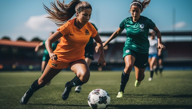 Jogo de futebol feminino no campo de futebol fotografia editorial