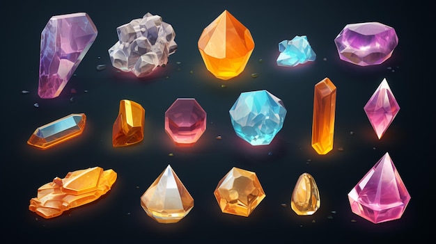Jogo de pedra preciosa ícone de jóia mágica cristal ou diamante