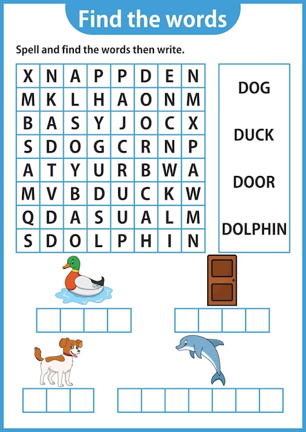 jogo de quebra-cabeça de lógica. aprender palavras para crianças. encontre  o nome oculto. planilha de desenvolvimento educacional. página de  atividades para estudar inglês. ilustração isolada do vetor. estilo de  desenho animado. 3772789