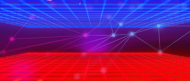Jogo de vídeo de fundo abstrato de esports scifi gaming cyberpunk vr simulação de realidade virtual e cena do metaverso suporte pedestal palco ilustração 3d renderização futurista sala de brilho de néon