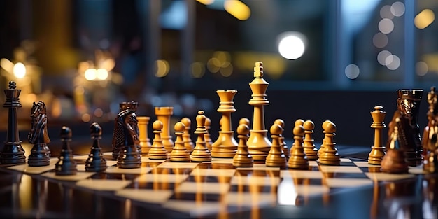 Jogo de xadrez closeup com tabuleiro realista