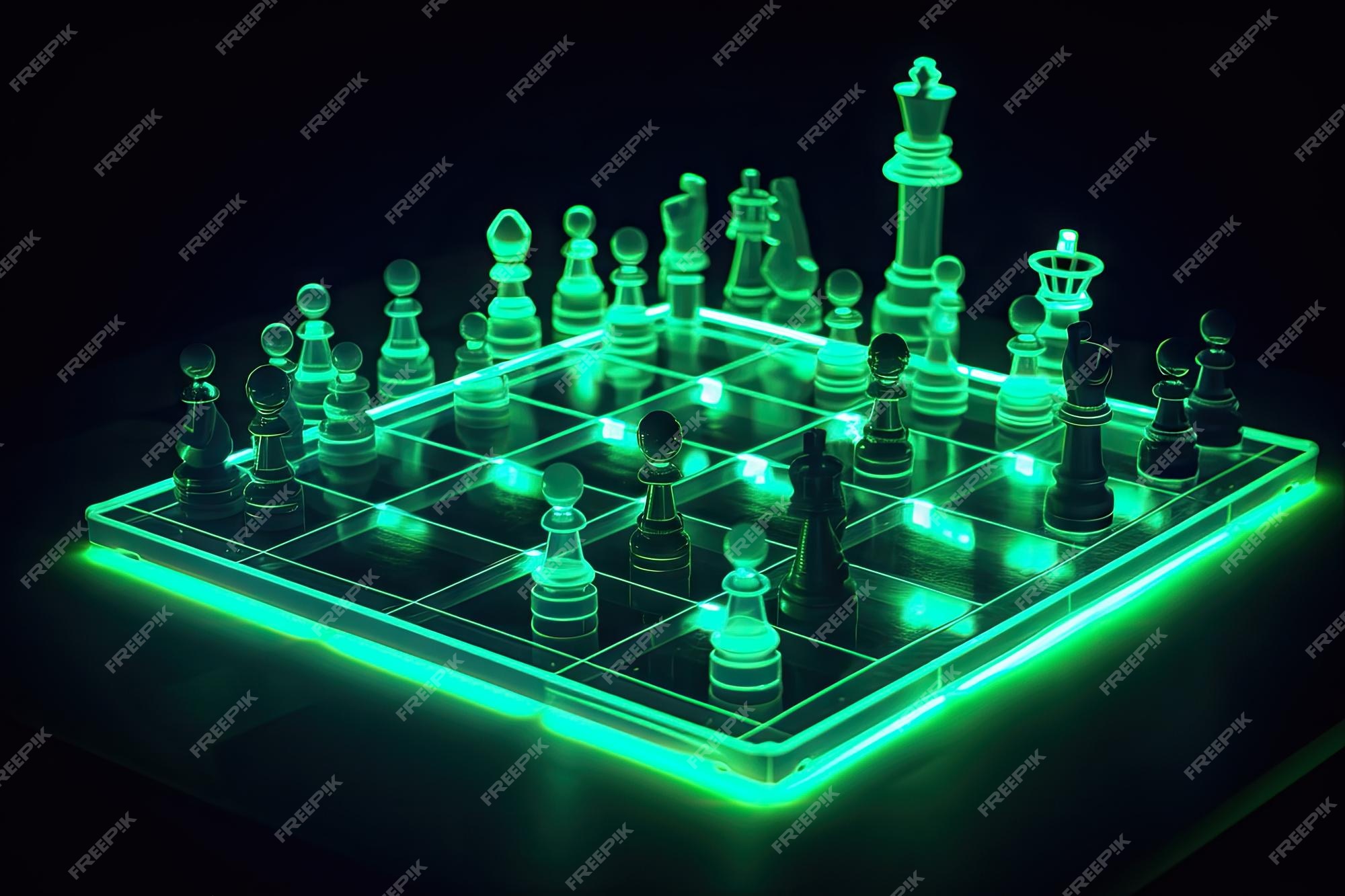 Jogo De Xadrez Neon Com Peças Instaladas Em Uma Posição Clássica De Xeque- mate Ilustração Stock - Ilustração de inteligência, placa: 276982297