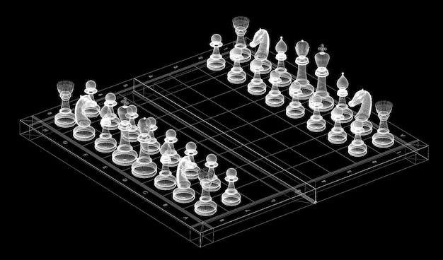 Jogo de xadrez no modelo de fio de quadro de tabuleiro
