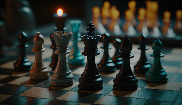 Jogo de xadrez no tabuleiro de xadrez jogo de xadrez de luxo foto generativa ai