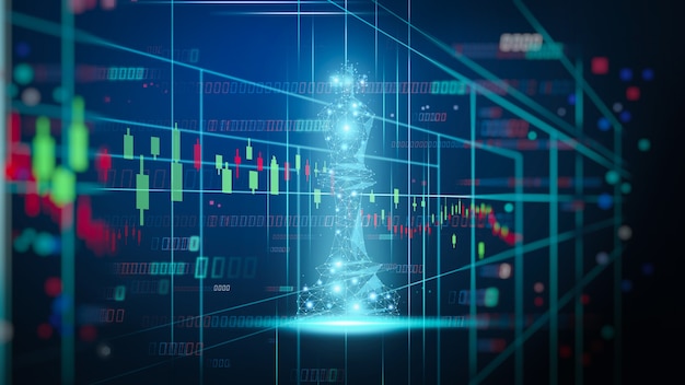 Jogo de xadrez por trás do fundo do gráfico forex. Conceito de negócio para apresentar informações financeiras