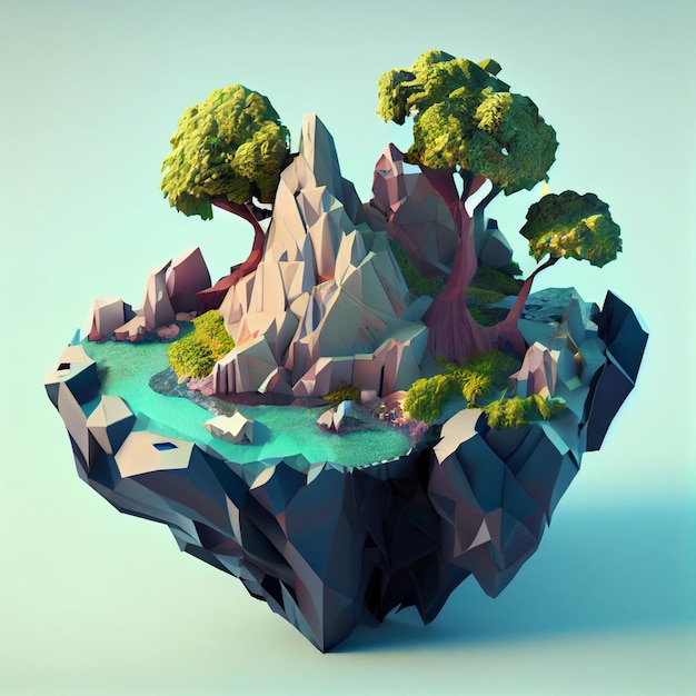 Jogo Low Poly 3D Renderizado Ilha da Fantasia