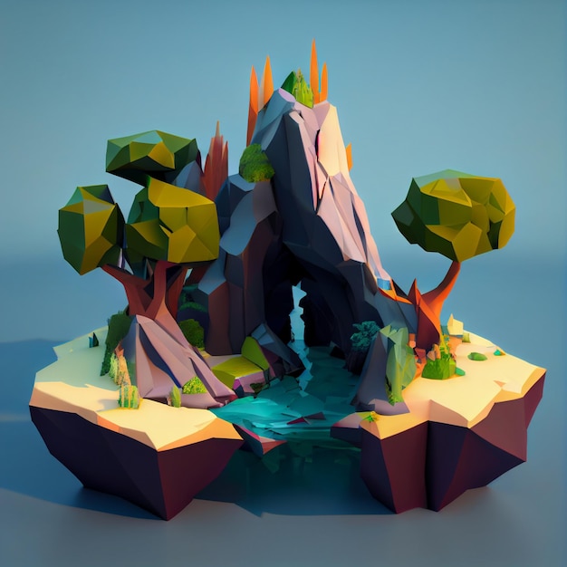 Jogo Low Poly 3D Renderizado Ilha da Fantasia