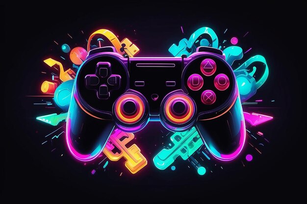 Foto jogo no joypad no estilo neon glitch