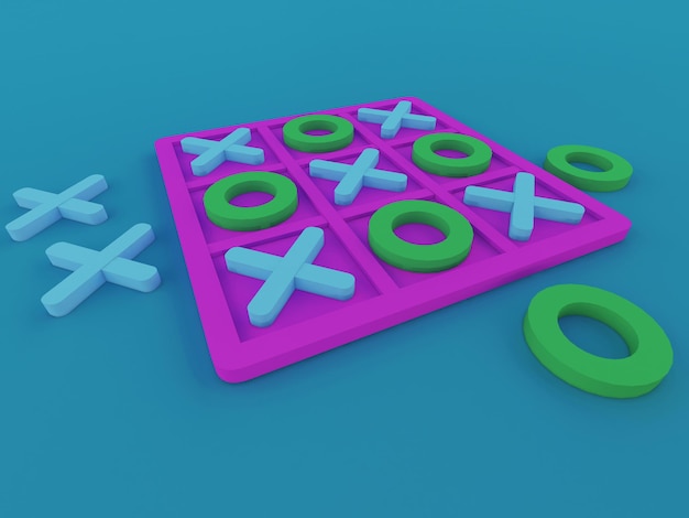 Jogo Tic Tac Toe Ilustração de renderização 3D em perspectiva