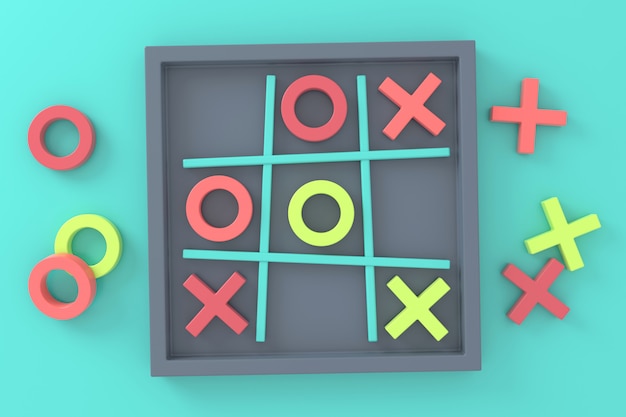 Jogo Tic Tac Toe. Renderização em 3D.