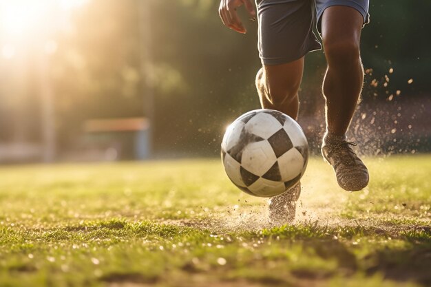 Jogo tradicional de futebol com uma bola de couro