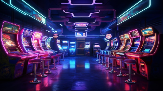 Jogos de arcade clube noturno interior fundo de néon