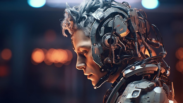 Jogos de sci-fi cyberpunk e homem cyborg para personagem de fantasia