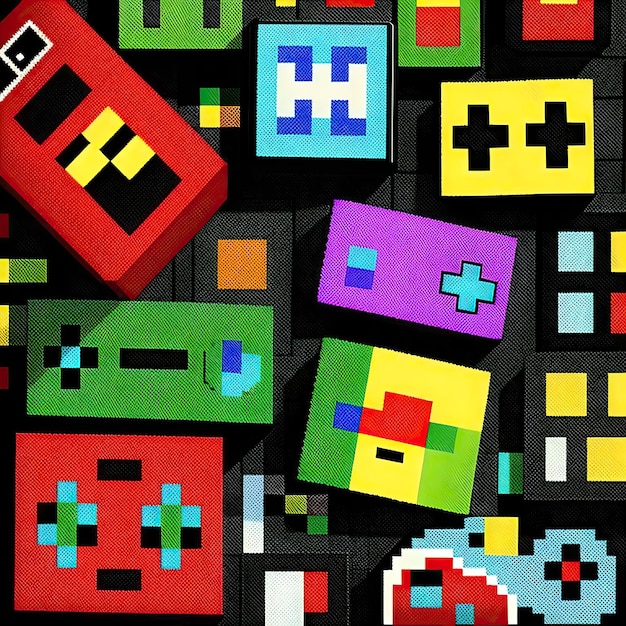 Jogos de vídeo com telas pixeladas coloridas