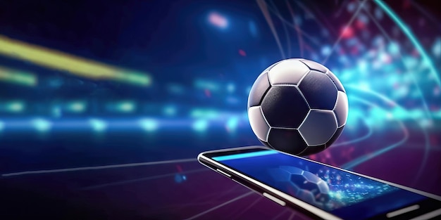 Jogos e apostas desportivas Bola de futebol e conexão de smartphone IA generativa