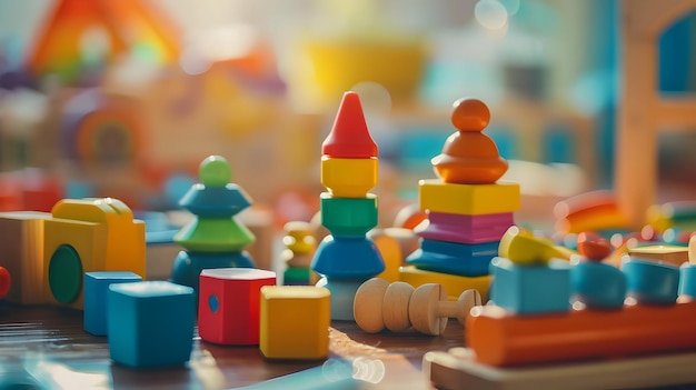 Foto joguinhos coloridos de jardim de infância foto montessori foto de educação precoce de alta qualidade