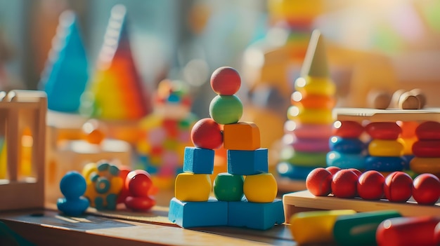 Foto joguinhos coloridos de jardim de infância foto montessori foto de educação precoce de alta qualidade
