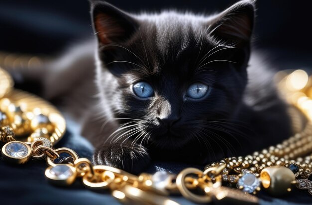 jóias publicitárias jóias de ouro e prata com pedras preciosas animais de estimação bonitos gatos pretos animais de companhia em publicidade salão de jóias publicidade de luxo tendência