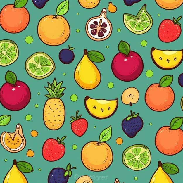 Foto joiosos personajes de frutas de la cosecha y felices niños de frutas en dibujos vibrantes