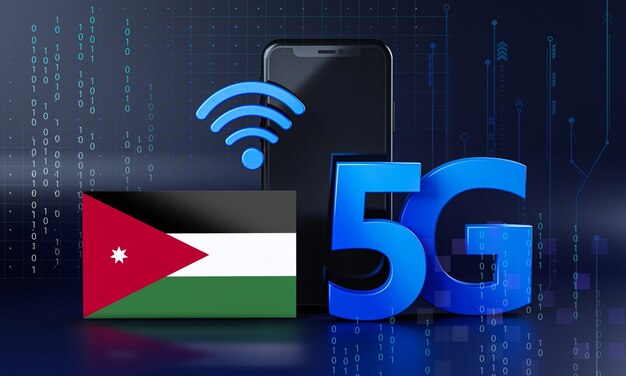 Jordan pronto para o conceito de conexão 5G. Fundo de tecnologia de smartphone de renderização 3D