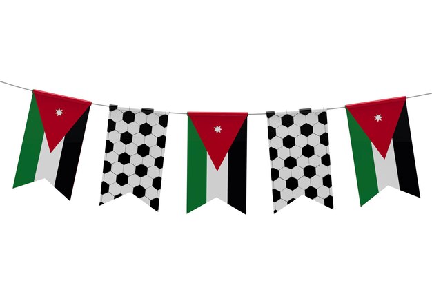 Jordania bandera y pelota de fútbol textura fútbol bandera banderines 3D Rendering