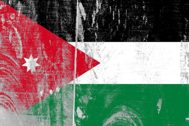 Jordanische Flagge auf einem beschädigten alten Holzhintergrund gemalt