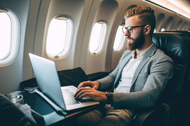 Jornada do empresário Trabalho de laptop a bordo de aeronaves modernas