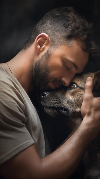 Jovem a beijar o seu cão Amor e ternura pelos animais