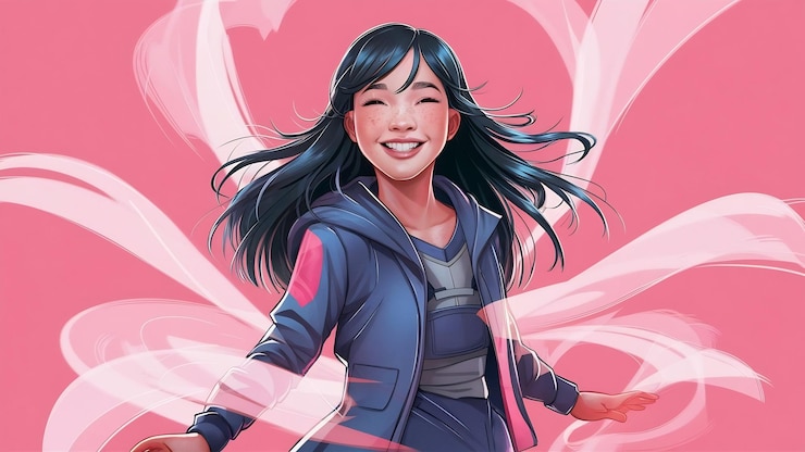 Foto jovem adolescente asiática feliz com fundo rosa