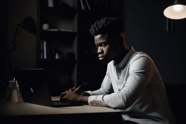 Jovem adulto africano masculino trabalhando em home office business Generative AI AIG23