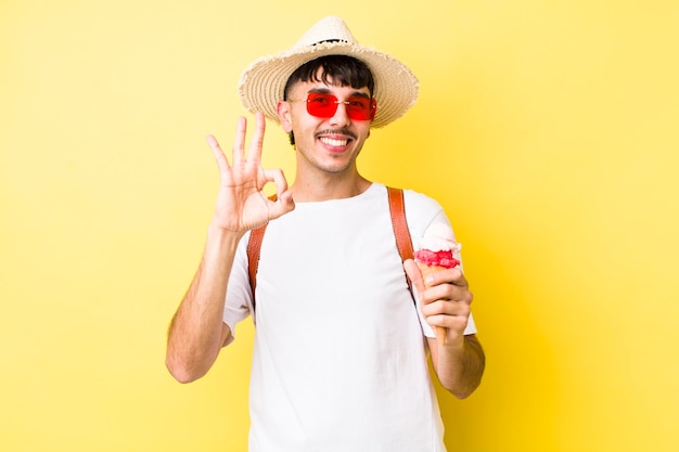 Foto jovem adulto bonito com um conceito de verão de sorvete