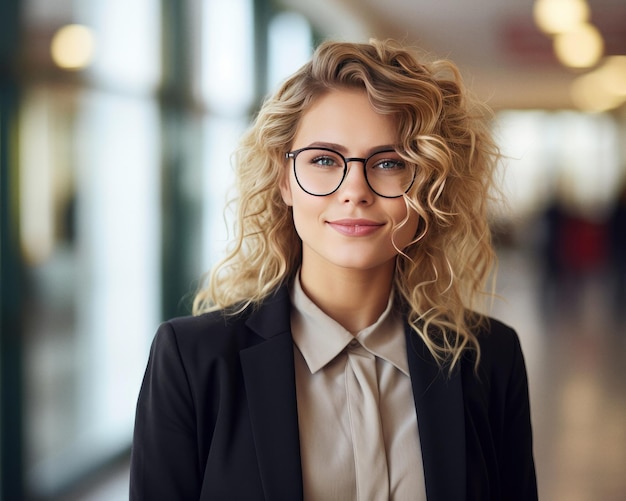 Jovem adulto elegante, confiante, atraente, sorridente, mulher de negócios europeia