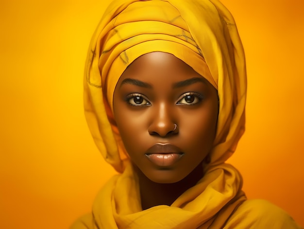 Jovem africana no retrato de fundo amarelo Ai Generative