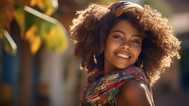 Foto jovem africana sorrindo com confiança ao ar livre