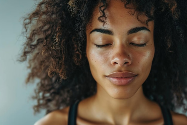 Jovem afro-americana meditando depois de ioga