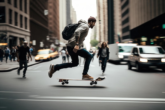 Jovem afro-americano em skate na rua Generative AI ilustração