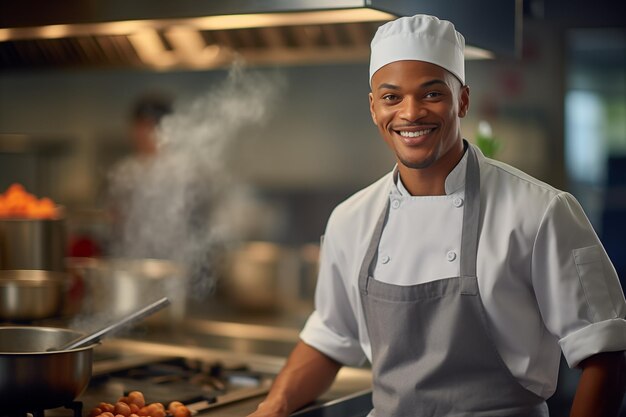 Jovem afro-americano em uniforme de chef