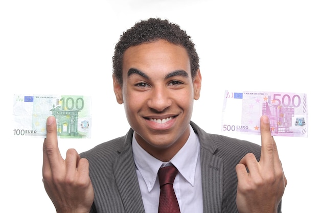 Foto jovem afro com dinheiro
