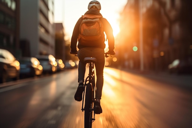 Jovem americano andando de bicicleta na estrada Generative AI