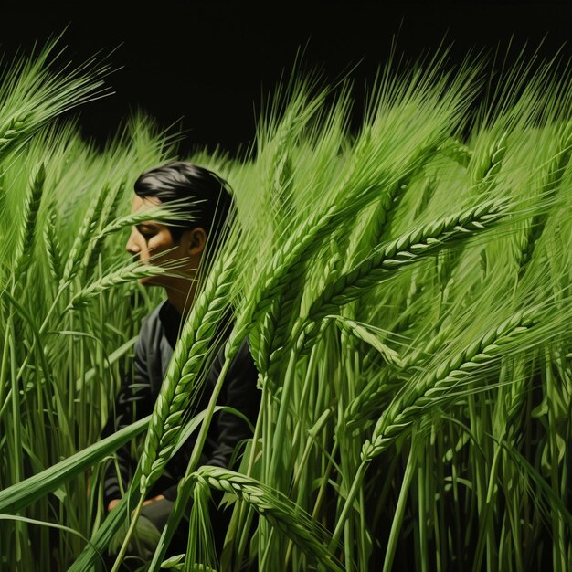 Jovem arroz em um campo verde